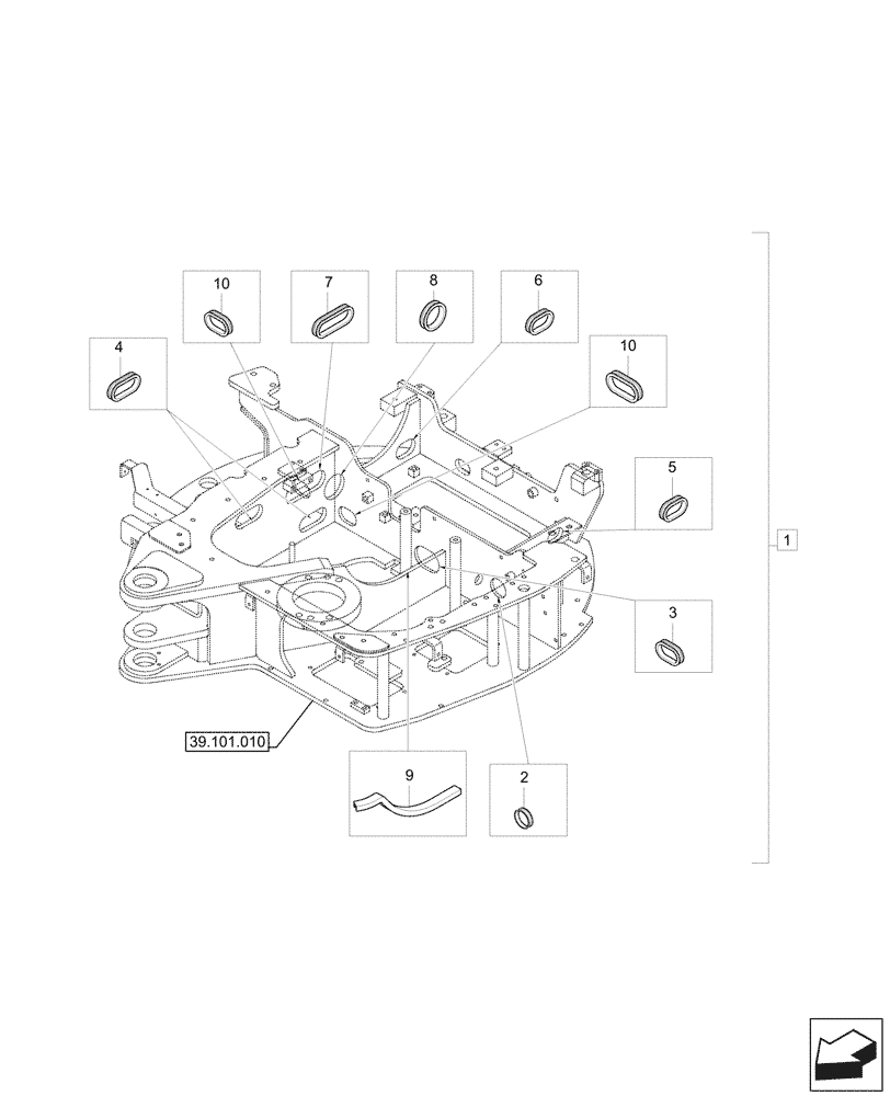 Схема запчастей Case CX26C - (39.101.020) - UPPER, FRAME, GROMMET (39) - FRAMES AND BALLASTING