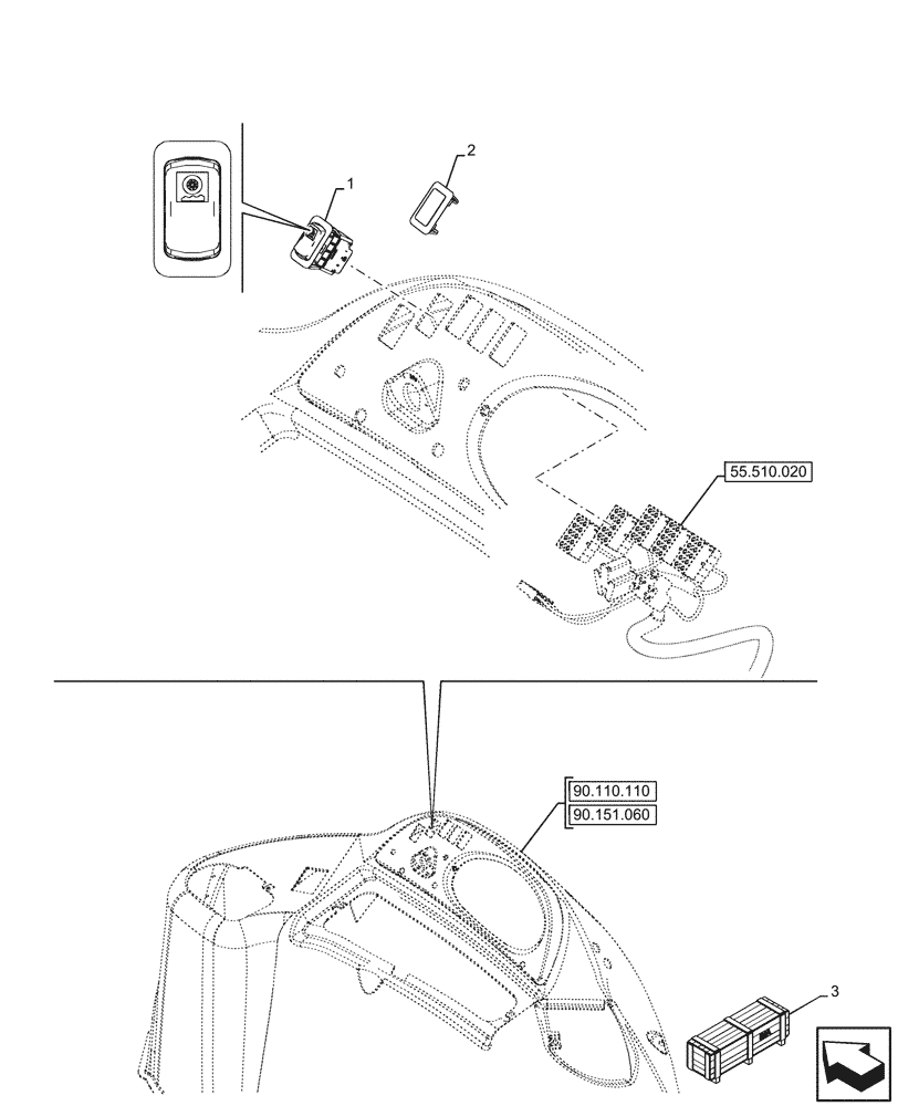 Схема запчастей Case 580SN - (55.526.010) - VAR - 423098 - RIDE CONTROL SWITCH, 2WD (55) - ELECTRICAL SYSTEMS