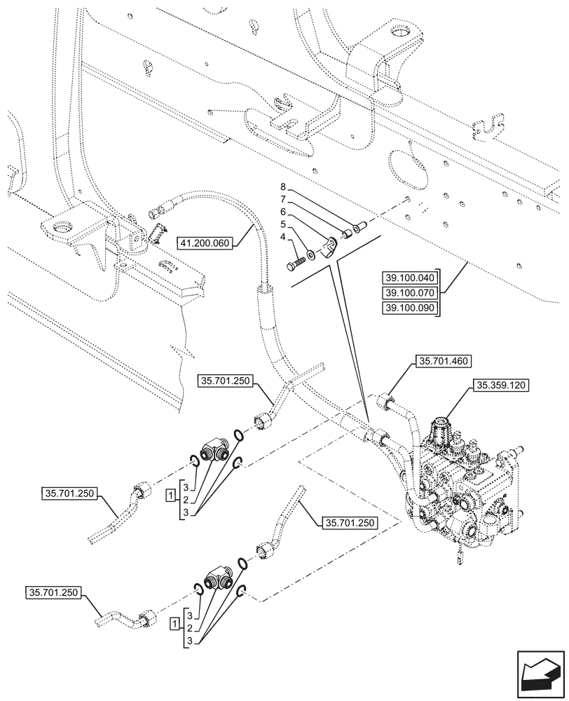 Схема запчастей Case 590SN - (35.701.240) - HYDRAULIC LINE, W/O RIDE CONTROL (35) - HYDRAULIC SYSTEMS