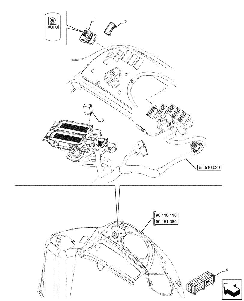 Схема запчастей Case 580N EP - (55.526.020) - VAR - 423090 - RIDE CONTROL SWITCH, 4WD (55) - ELECTRICAL SYSTEMS