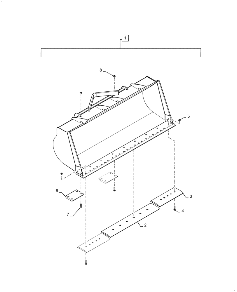 Схема запчастей Case 821G - (82.300.080[01]) - VAR - 424250, 734010, 734011 - BUCKET W/ CUTTING EDGE (82) - FRONT LOADER & BUCKET