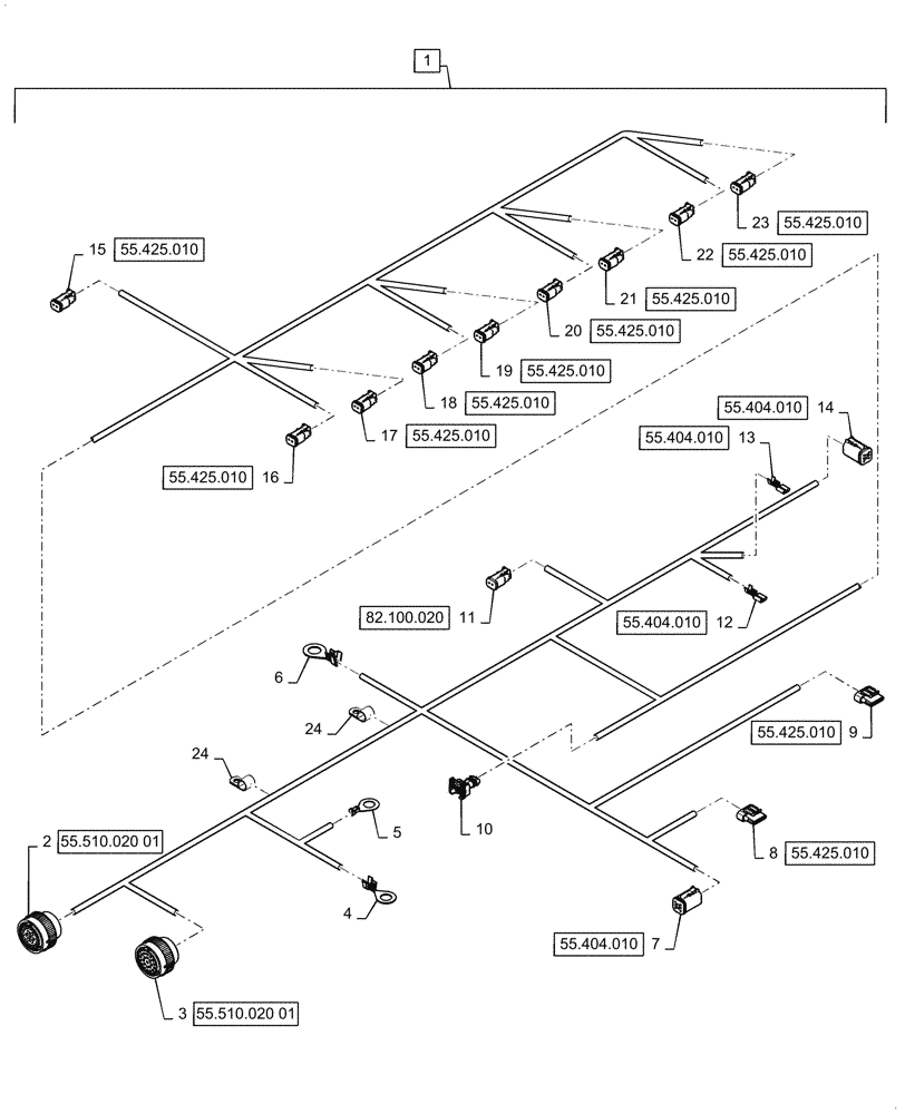 Схема запчастей Case 921G - (55.101.010[02]) - FRONT CHASSIS HARNESS ASSEMBLY, Z-BAR (55) - ELECTRICAL SYSTEMS