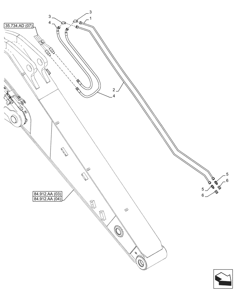 Схема запчастей Case CX350D LC - (35.734.AD[08]) - VAR - 781128 - QUICK COUPLER, HYDRAULIC LINE (ARM L=2.65M) - ASN NFS7P1112 (35) - HYDRAULIC SYSTEMS