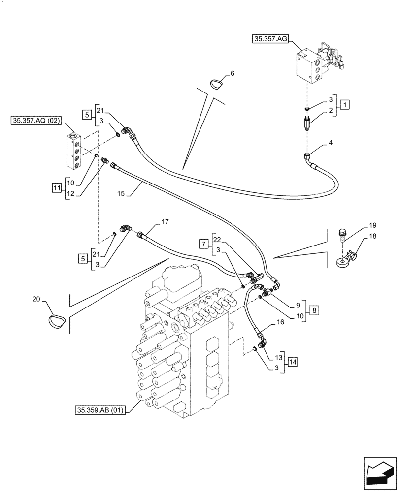 Схема запчастей Case CX350D LC - (35.357.AR[02]) - PILOT VALVE, CONTROL VALVE LINE (35) - HYDRAULIC SYSTEMS