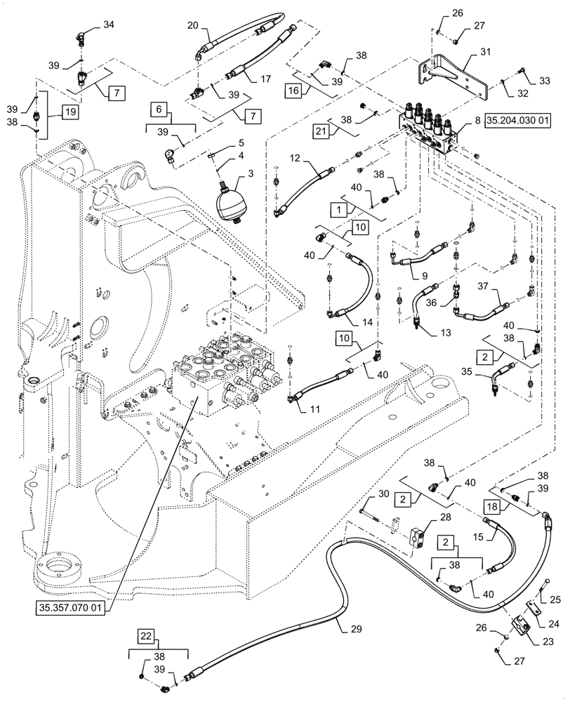 Схема запчастей Case 821G - (35.480.030[01]) - VAR - 734055 - CONTROL VALVE LINE - 4 SPOOL, EH (35) - HYDRAULIC SYSTEMS