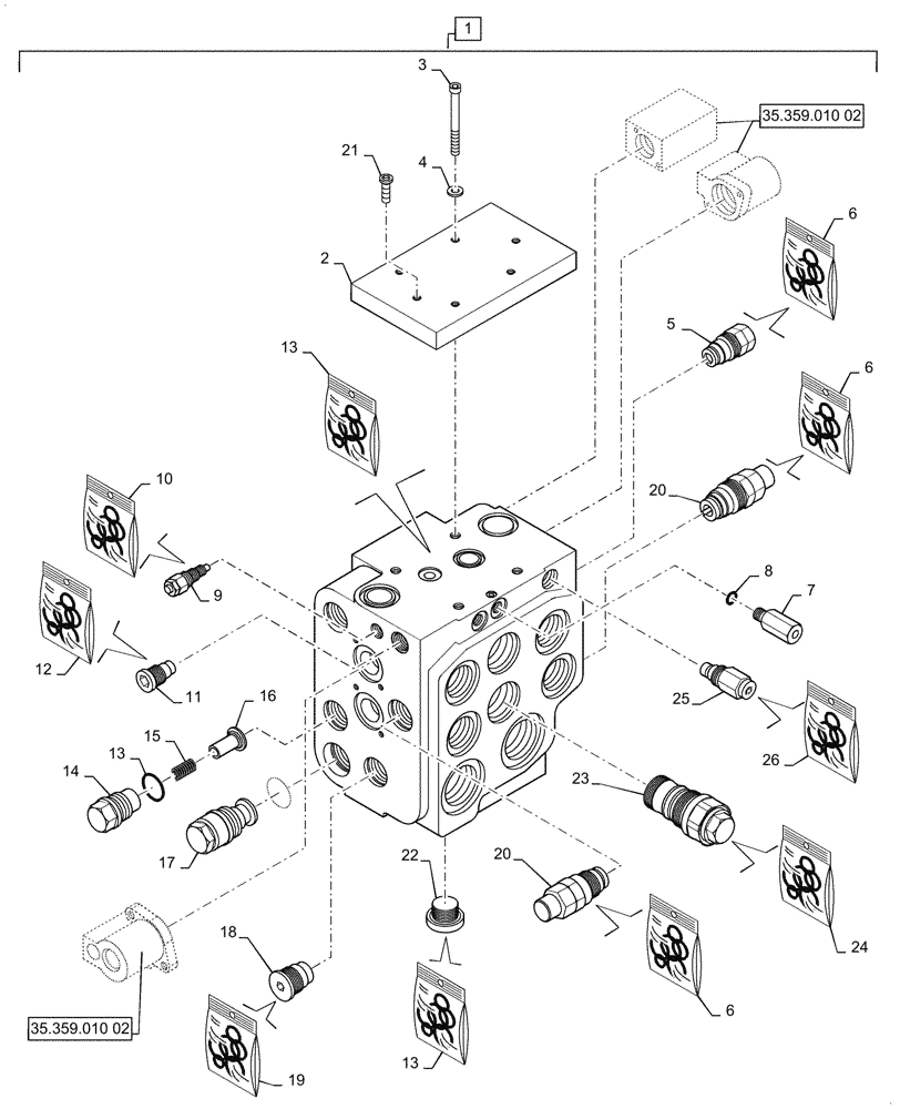 Схема запчастей Case 821G - (35.359.010[01]) - VAR - 734051, 734052 - CONTROL VALVE ASSY - 2 SPOOL, Z-BAR / XR / LR (35) - HYDRAULIC SYSTEMS