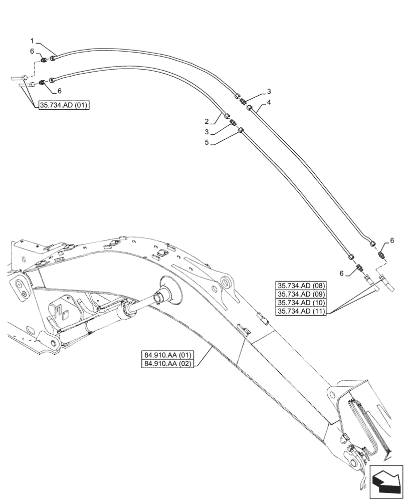 Схема запчастей Case CX350D LC - (35.734.AD[07]) - VAR - 781128 - QUICK COUPLER, HYDRAULIC LINE, BOOM - ASN NFS7P1112 (35) - HYDRAULIC SYSTEMS