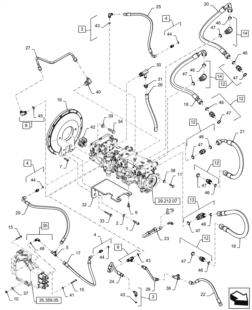 Схема запчастей Case SV300 - (29.204.AB[05]) - Е-Н PUMP EHF, DRIVE LINES AND CONTROL VALVE (24-MAR-2015 & NEWER) (29) - HYDROSTATIC DRIVE