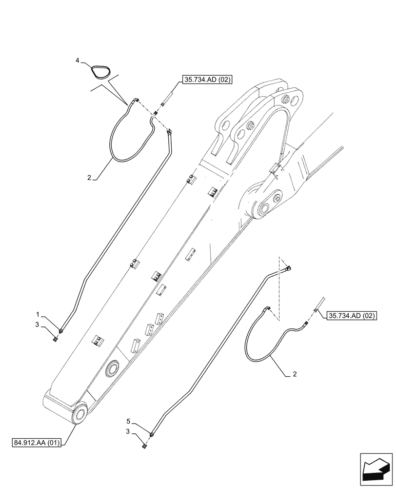 Схема запчастей Case CX350D LC - (35.734.AD[03]) - VAR - 781128 - QUICK COUPLER, HYDRAULIC LINE (ARM L=2.65M) - BSN NFS7P1111 (35) - HYDRAULIC SYSTEMS