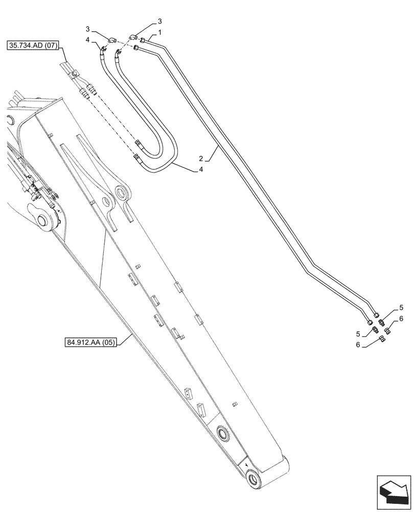 Схема запчастей Case CX350D LC - (35.734.AD[09]) - VAR - 781128 - QUICK COUPLER, HYDRAULIC LINE (ARM L=3.25M) - ASN NFS7P1112 (35) - HYDRAULIC SYSTEMS