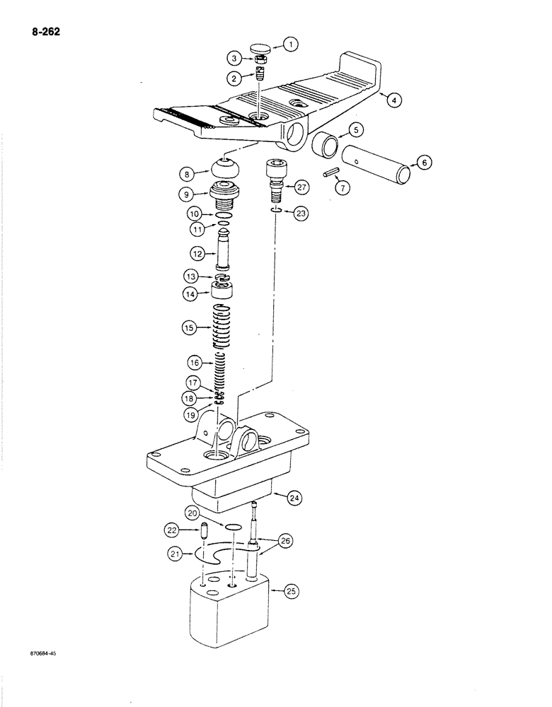 Схема запчастей Case 170B - (8-262) - FOOT CONTROL VALVE - REXROTH, P.I.N. 74398 AND 74400 THROUGH 74456 (08) - HYDRAULICS