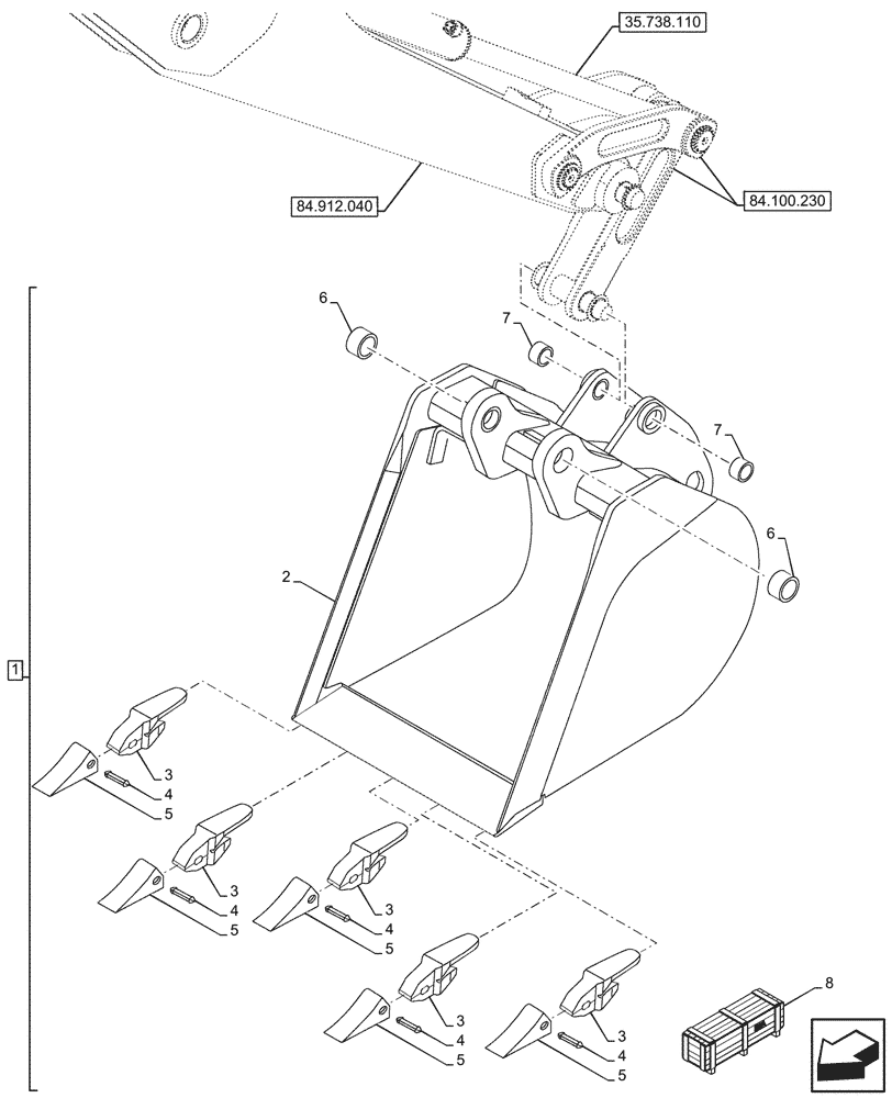 Схема запчастей Case 580N - (84.100.060) - VAR - 423064 - BUCKET, TRENCH 24INCH/610MM (84) - BOOMS, DIPPERS & BUCKETS