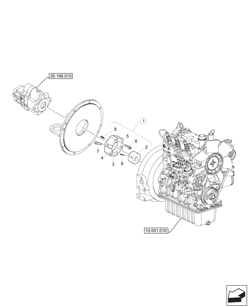 Схема запчастей Case CX26C - (10.114.010) - HYDRAULIC PUMP, COUPLER (10) - ENGINE