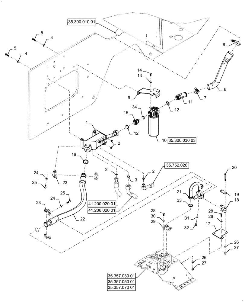 Схема запчастей Case 921G - (35.300.030[02]) - HYDRAULIC RESERVOIR RETURN LINE (35) - HYDRAULIC SYSTEMS