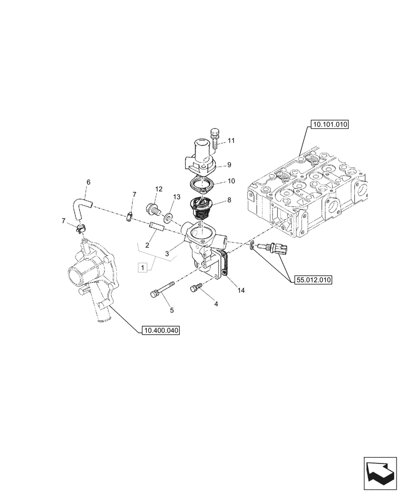 Схема запчастей Case CX26C - (10.400.050) - THERMOSTAT (10) - ENGINE