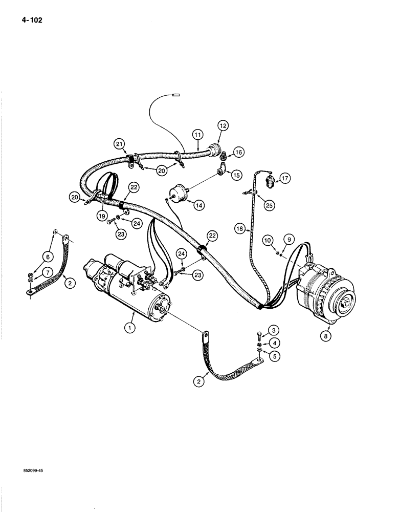 Схема запчастей Case 1080B - (4-102) - ENGINE ELECTRICAL SYSTEM, USED ON MODELS WITH DETROIT DIESEL (04) - ELECTRICAL SYSTEMS