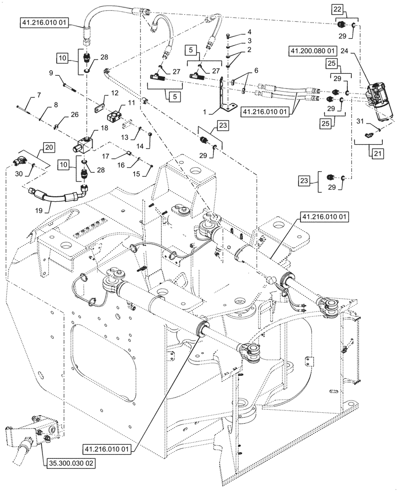 Схема запчастей Case 821G - (41.216.010[02]) - STEERING CYLINDER, MOUNTING (41) - STEERING