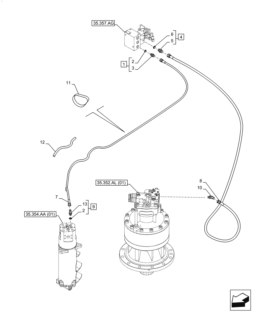 Схема запчастей Case CX350D LC - (35.357.AO[02]) - MAIN, SOLENOID VALVE, PRESSURE PIPE (35) - HYDRAULIC SYSTEMS