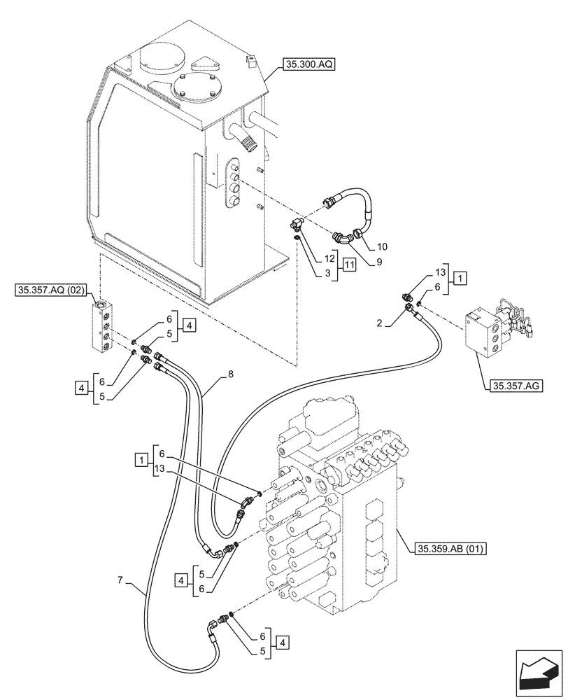 Схема запчастей Case CX350D LC - (35.359.AE) - CONTROL VALVE LINE (35) - HYDRAULIC SYSTEMS