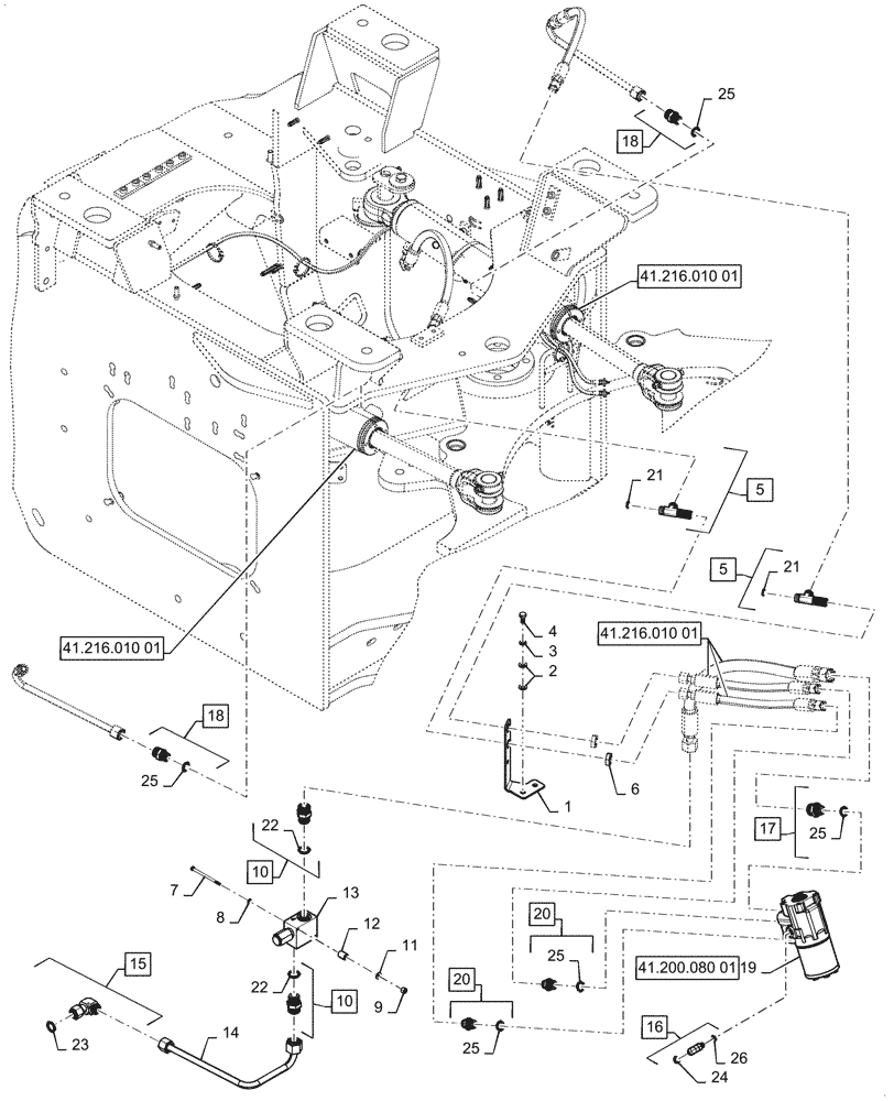 Схема запчастей Case 921G - (41.216.010[02]) - STEERING CYLINDER, MOUNTING (41) - STEERING