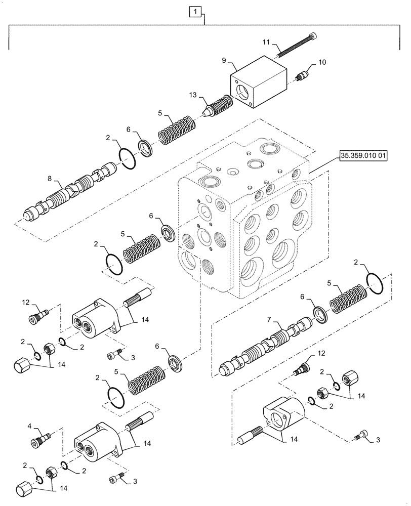 Схема запчастей Case 921G - (35.359.010[02]) - VAR - 734051, 734052 - CONTROL VALVE ASSY - 2 SPOOL, Z-BAR / XR / LR (35) - HYDRAULIC SYSTEMS