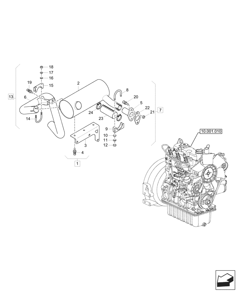 Схема запчастей Case CX26C - (10.254.020) - EXHAUST SYSTEM, EXHAUST PIPE (10) - ENGINE