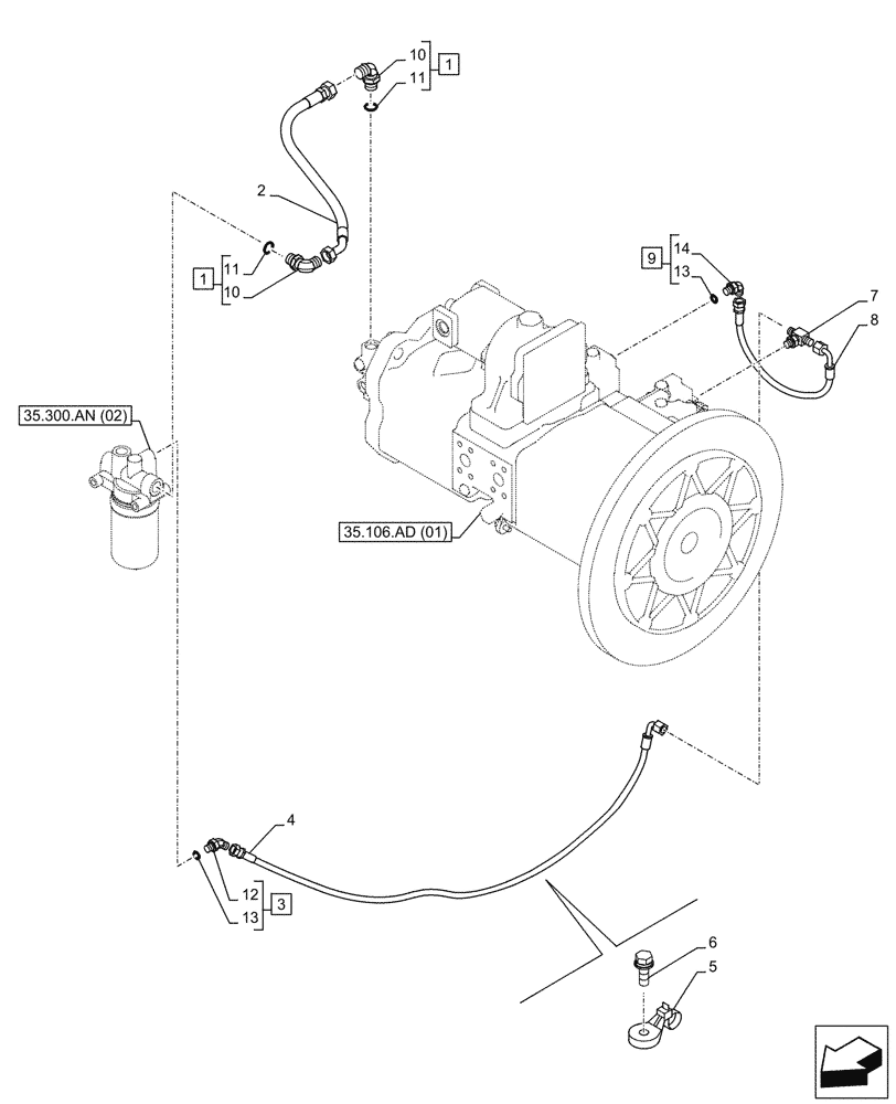 Схема запчастей Case CX350D LC - (35.357.AD) - PILOT VALVE, OIL LINE (35) - HYDRAULIC SYSTEMS