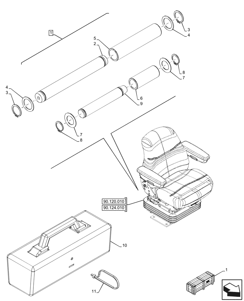 Схема запчастей Case 590SN - (88.100.030) - VAR - 423082 - TOOL BOX, RETROFIT KIT MECHANICAL (88) - ACCESSORIES