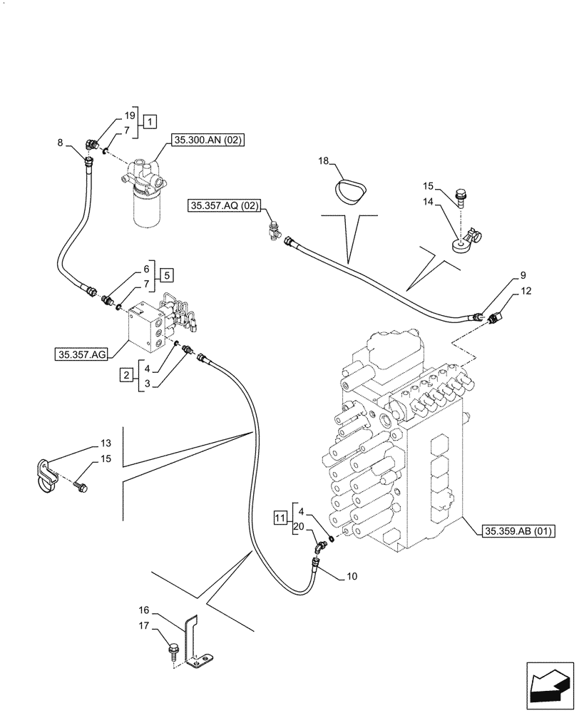 Схема запчастей Case CX350D LC - (35.357.AR[01]) - PILOT VALVE, CONTROL VALVE LINE (35) - HYDRAULIC SYSTEMS