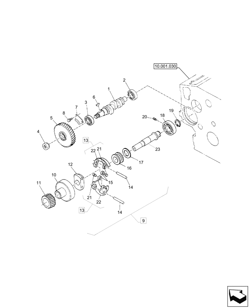 Схема запчастей Case CX26C - (10.220.040) - CAMSHAFT, SPEED GOVERNOR, WEIGHTS (10) - ENGINE