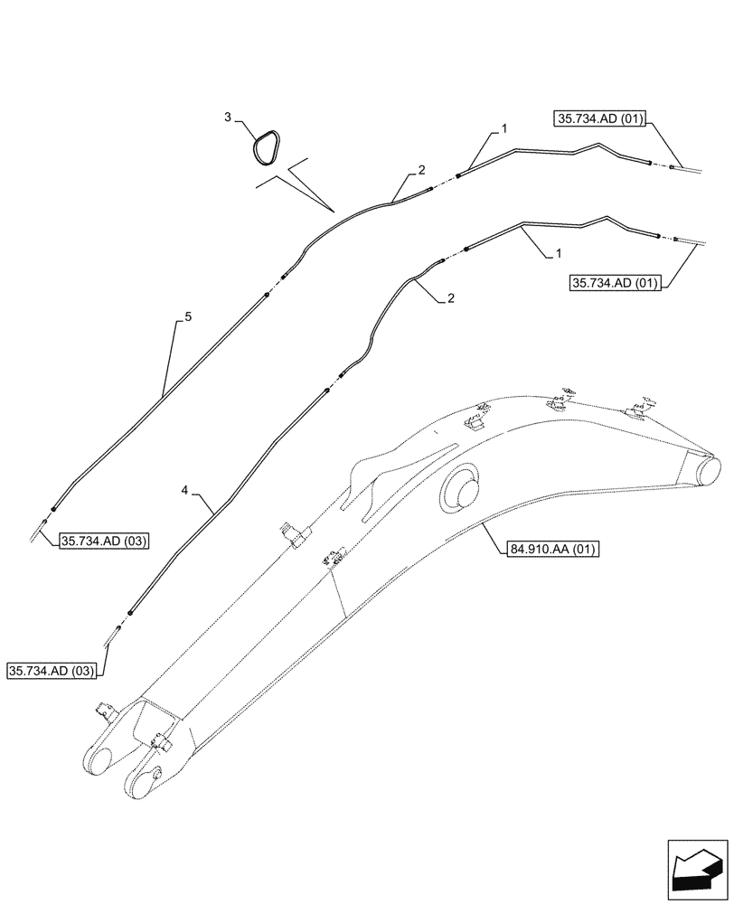 Схема запчастей Case CX350D LC - (35.734.AD[02]) - VAR - 781128 - QUICK COUPLER, HYDRAULIC LINE, BOOM - BSN NFS7P1111 (35) - HYDRAULIC SYSTEMS