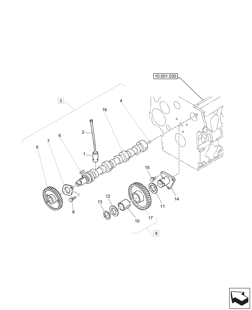 Схема запчастей Case CX26C - (10.106.010) - CAMSHAFT, IDLER GEAR (10) - ENGINE