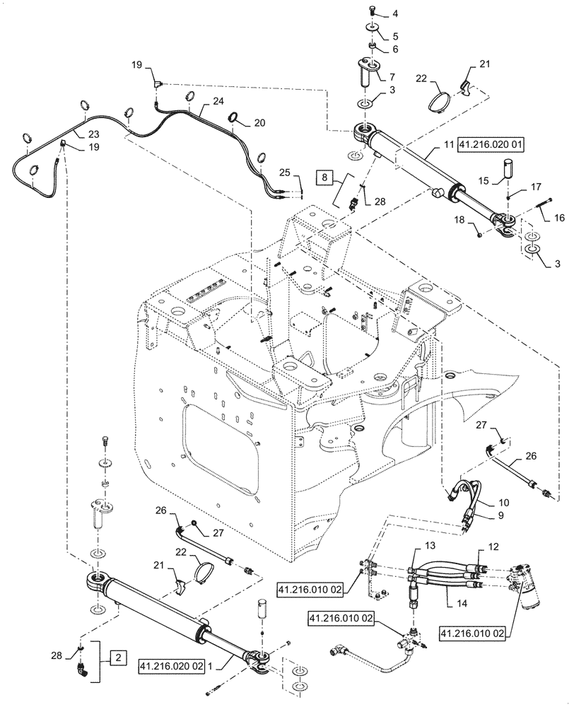 Схема запчастей Case 921G - (41.216.010[01]) - STEERING CYLINDER, MOUNTING (41) - STEERING