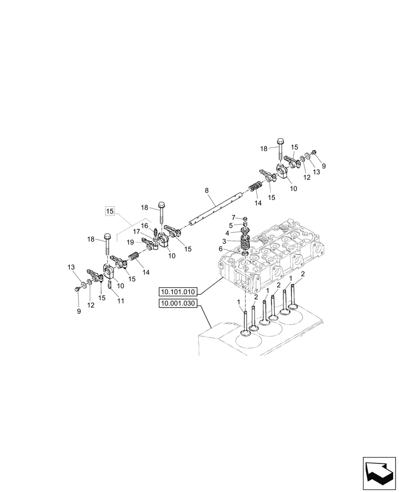 Схема запчастей Case CX26C - (10.106.030) - ENGINE, ROCKER ARM, VALVE (10) - ENGINE