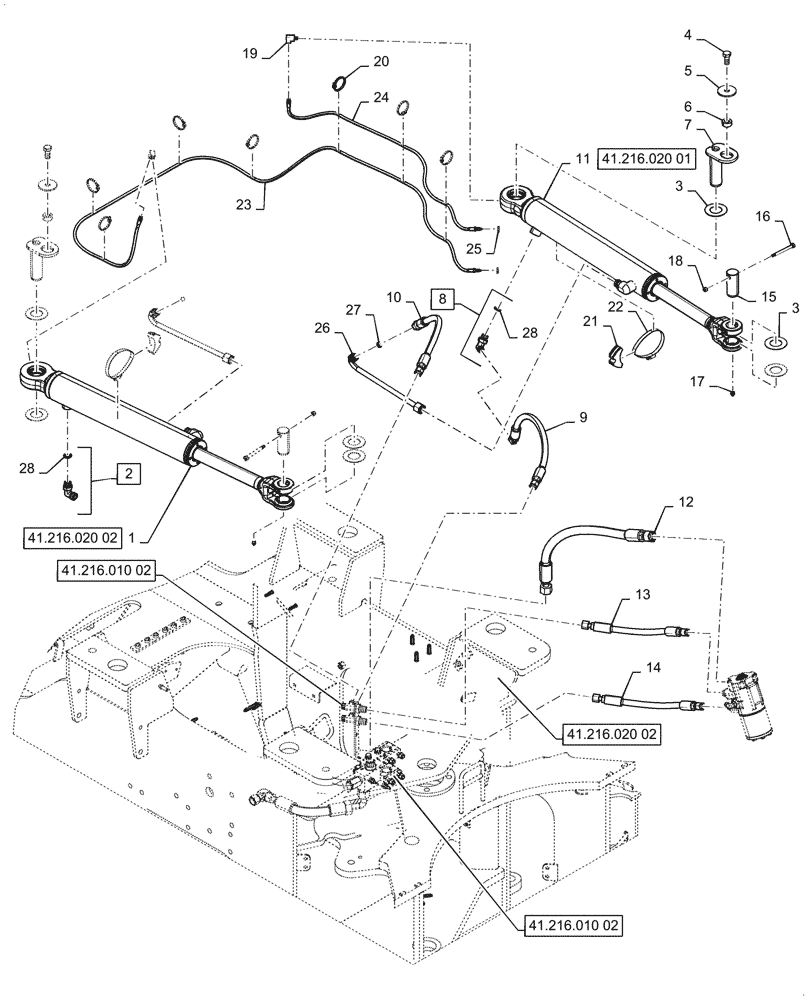 Схема запчастей Case 821G - (41.216.010[01]) - STEERING CYLINDER, MOUNTING (41) - STEERING