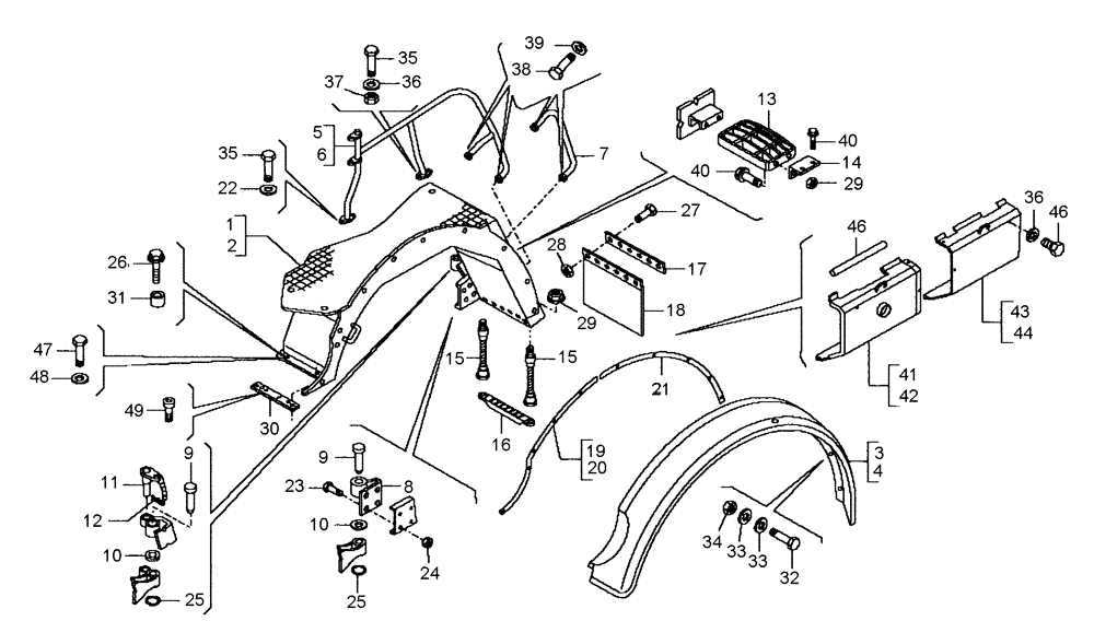 Схема запчастей Case 340B - (60A00000590[001]) - MUDGUARDS, FRONT (87585686) (10) - Cab/Cowlings