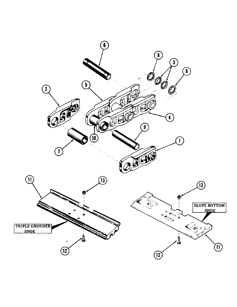 Схема запчастей Case 50 - (5-124) - TRACK SHOES, LINKS AND PINS (11) - TRACKS/STEERING