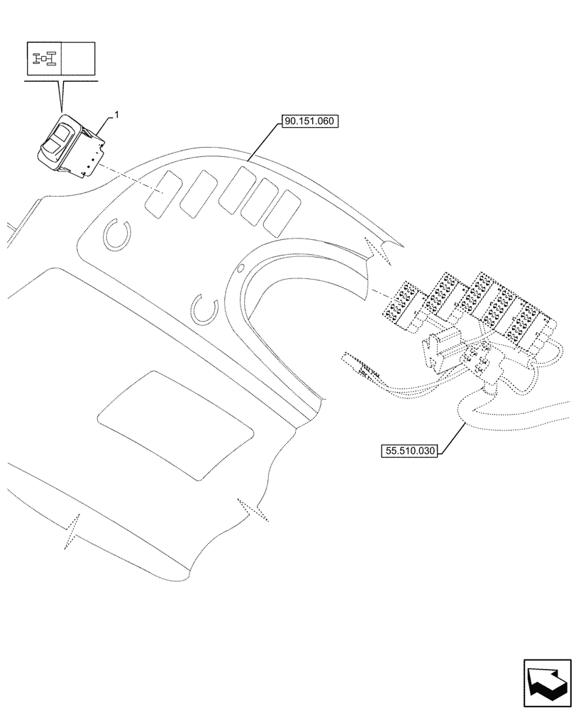 Схема запчастей Case 580N - (55.045.010) - POWERSHUTTLE, SWITCH, 4WD (55) - ELECTRICAL SYSTEMS