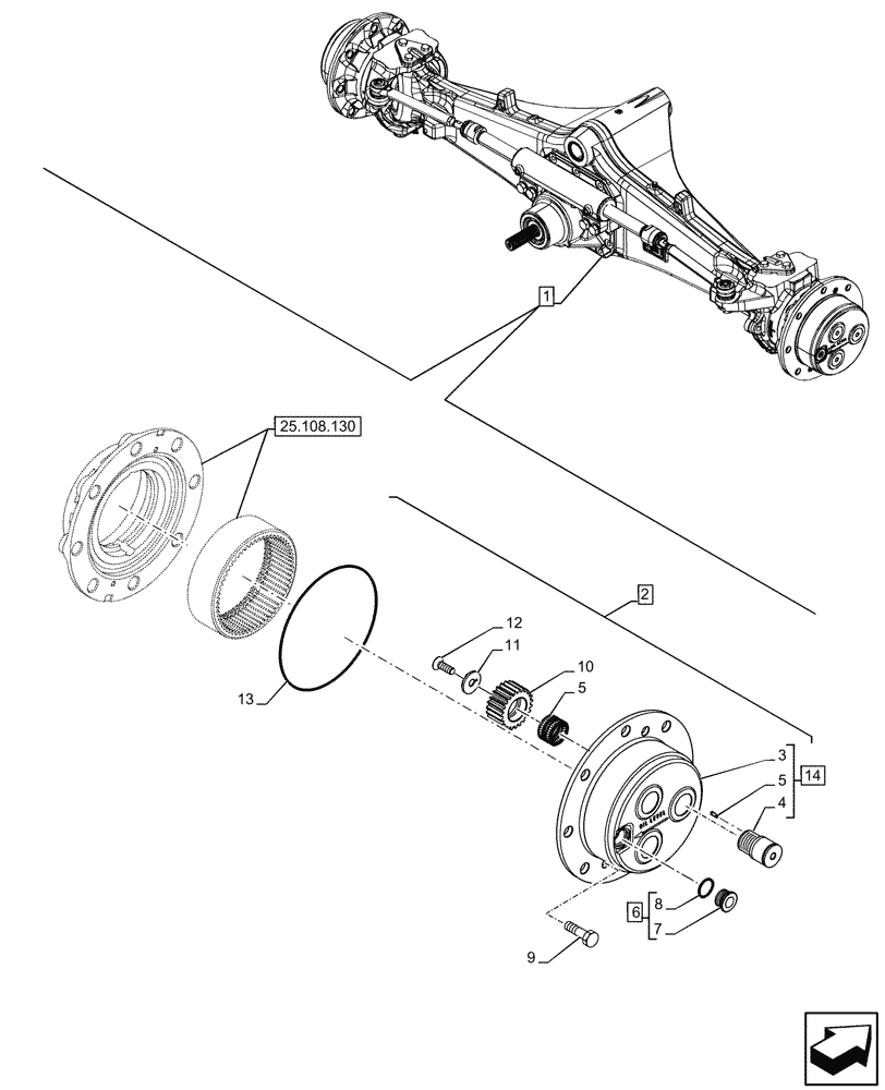 Схема запчастей Case 580SN WT - (25.310.040) - FRONT AXLE, COMPONENTS, PLANETARY REDUCER, CARRIER, 4WD (25) - FRONT AXLE SYSTEM