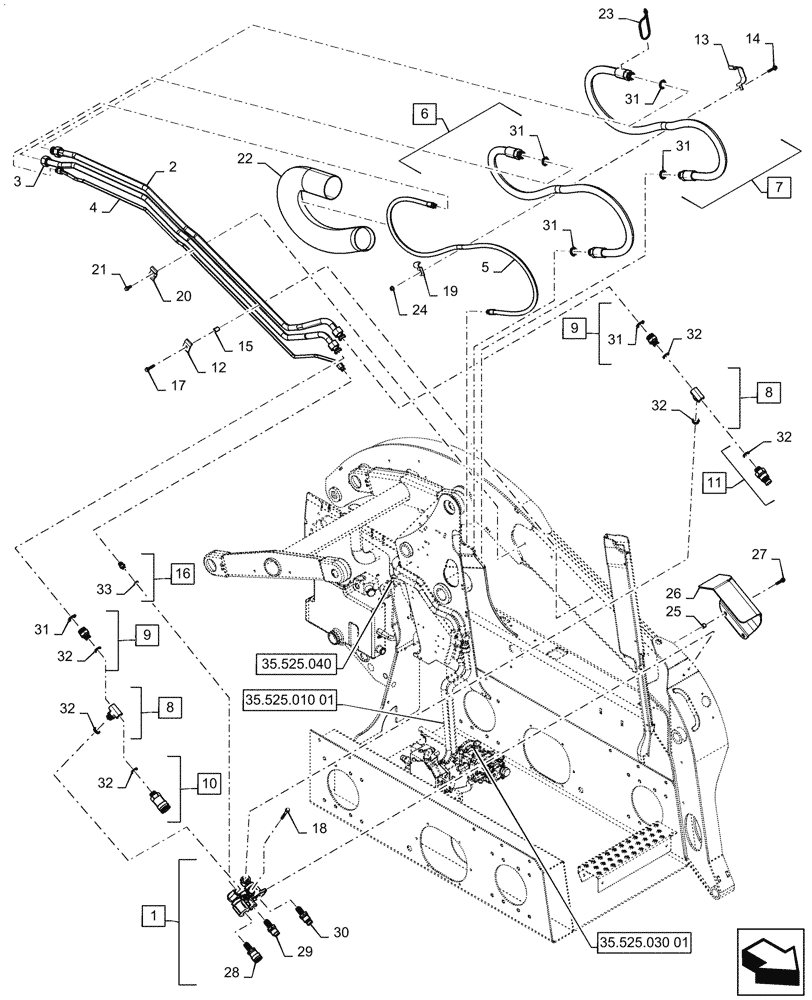 Схема запчастей Case SV340 - (35.525.020[01]) - HIGH FLOW AUXILIARY HYDRAULIC, BOOM PLUMBING (35) - HYDRAULIC SYSTEMS