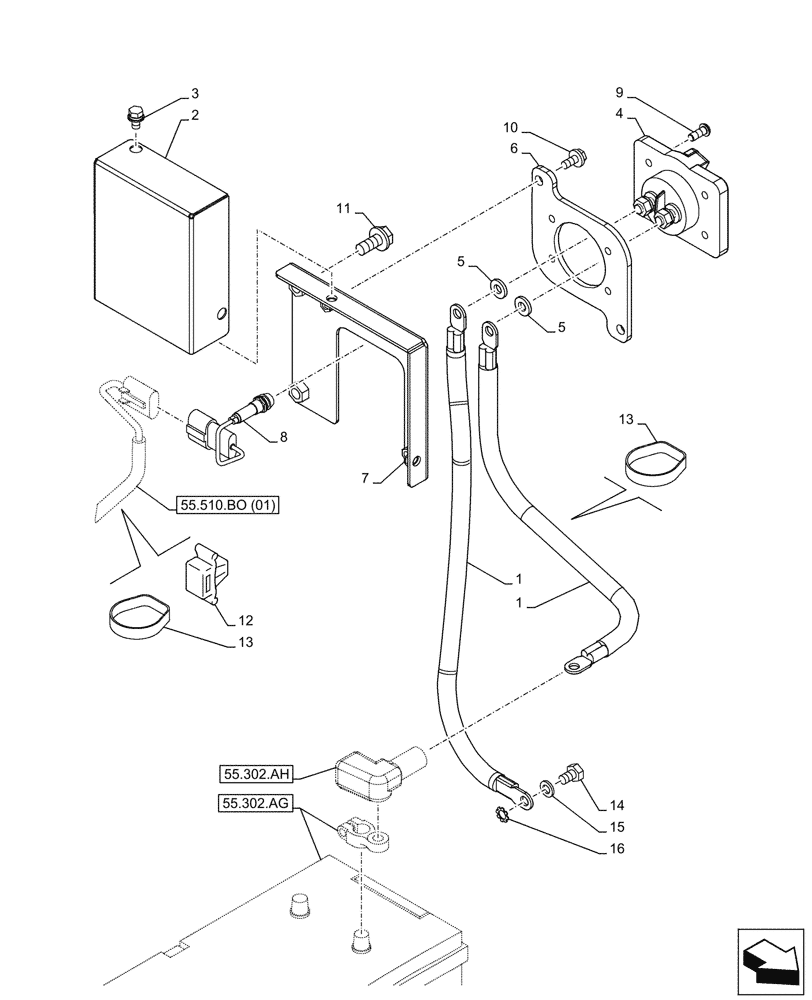 Схема запчастей Case CX350D LC - (55.302.AI[02]) - BATTERY ISOLATOR, SWITCH - ASN - NGS7P1158 (55) - ELECTRICAL SYSTEMS