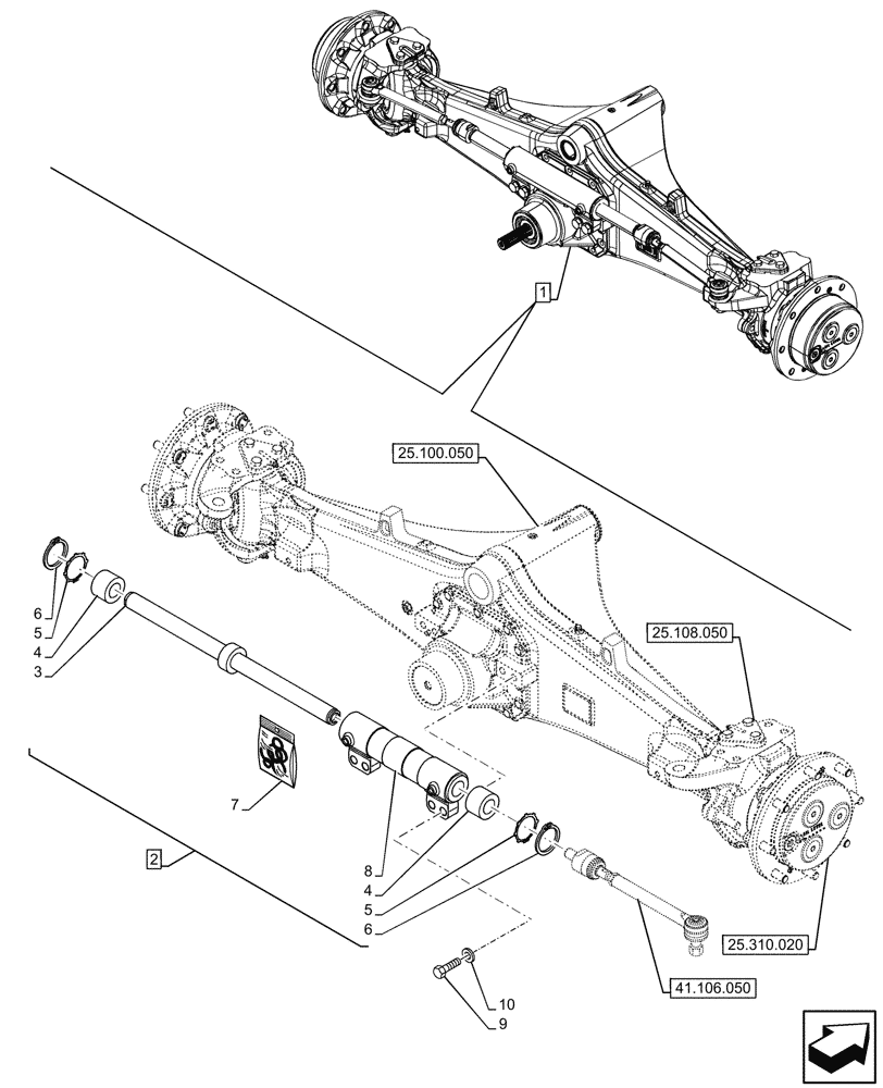 Схема запчастей Case 590SN - (41.216.050) - FRONT AXLE, STEERING CYLINDER, HD, 4WD (41) - STEERING