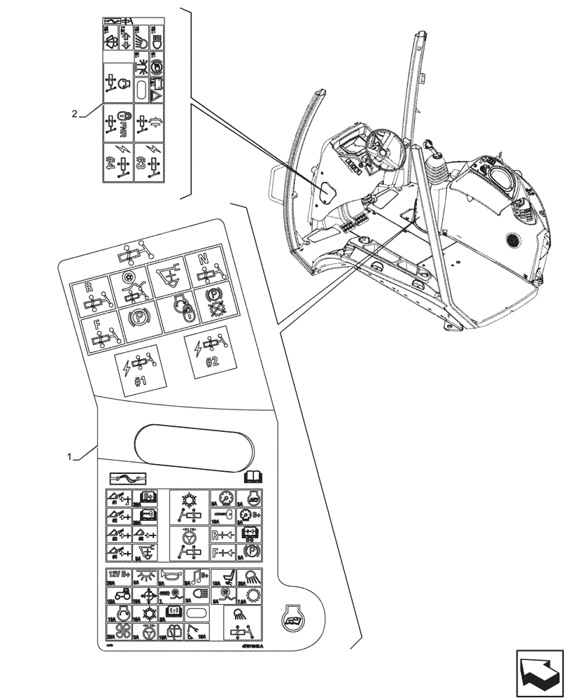 Схема запчастей Case 580N EP - (90.108.270) - VAR - 423058, 423059 - DECAL, TRANSMISSION, POWERSHUTTLE, FUSE, RELAY (90) - PLATFORM, CAB, BODYWORK AND DECALS