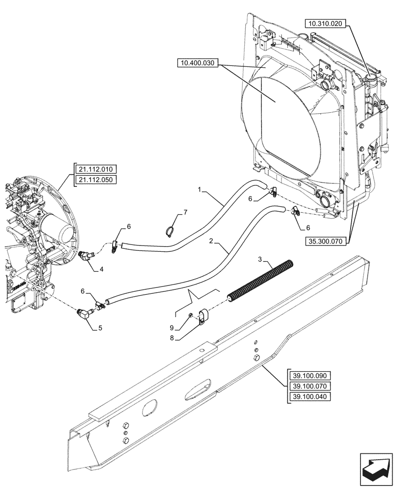 Схема запчастей Case 580SN WT - (21.104.010) - VAR - 423058 - TRANSMISSION, POWERSHUTTLE, OIL COOLER, LINE, 2WD (21) - TRANSMISSION