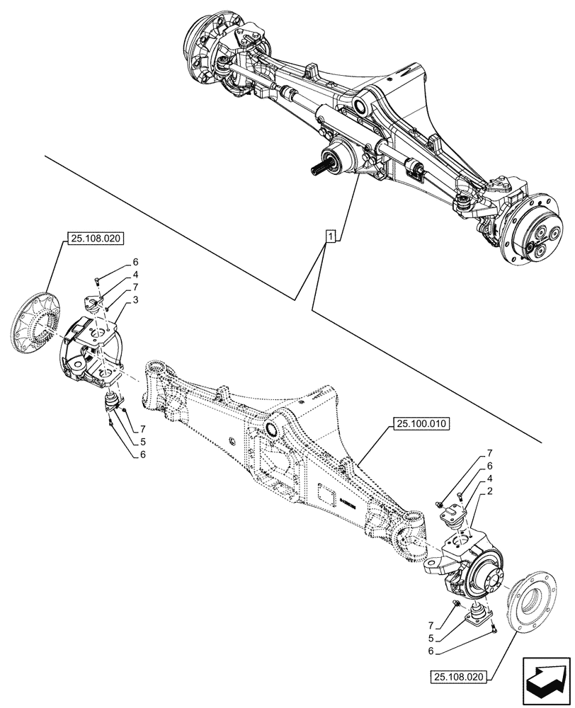 Схема запчастей Case 580SN - (25.108.010) - FRONT AXLE, COMPONENTS, STEERING KNUCKLE, PIN, STD, 4WD (25) - FRONT AXLE SYSTEM