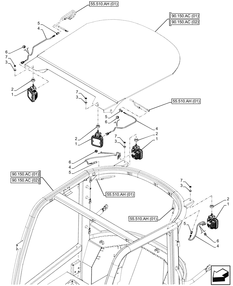 Схема запчастей Case 21F - (55.404.BS[04]) - VAR - 734663 - LED WORK LAMP (55) - ELECTRICAL SYSTEMS