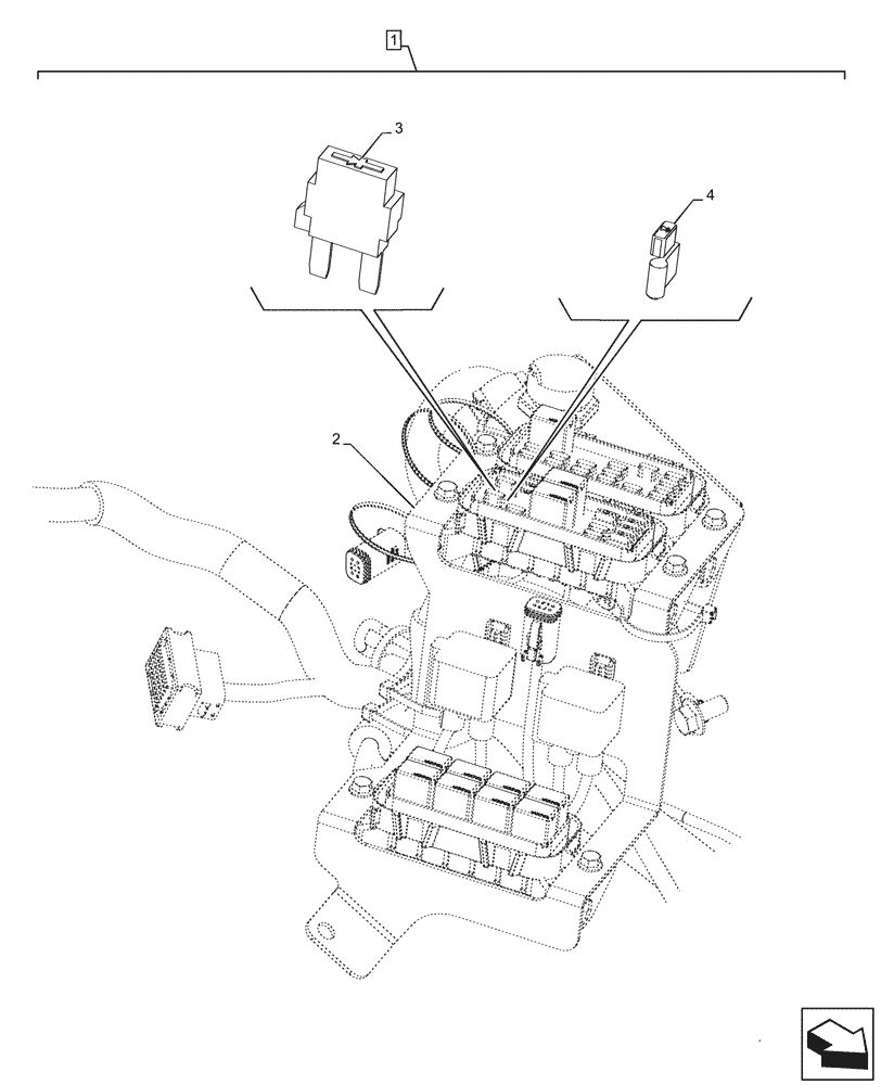 Схема запчастей Case 590SN - (55.510.040) - VAR - 423058, 423059 - POWERSHUTTLE, TRANSMISSION, RIGHT SIDE, HARNESS, FUSE BOX, DIODE (55) - ELECTRICAL SYSTEMS