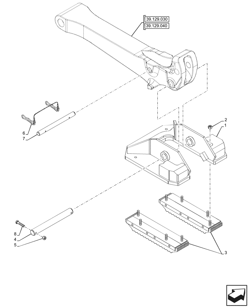 Схема запчастей Case 590SN - (39.129.060) - VAR - 442056 - STABILIZER, FLIP-UP PROTECTION SHIELD (39) - FRAMES AND BALLASTING