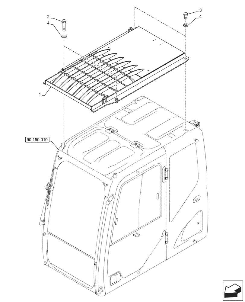 Схема запчастей Case CX290D LC SL - (90.150.030) - VAR - 481070 - CAB GUARD, ROOF (90) - PLATFORM, CAB, BODYWORK AND DECALS