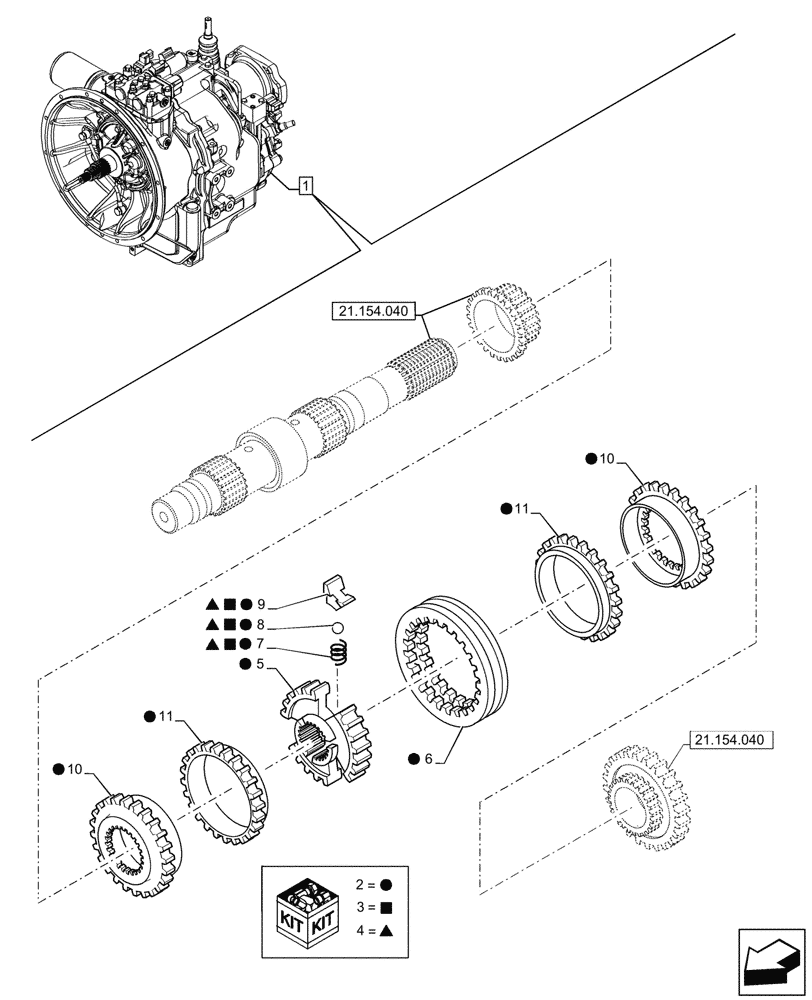 Схема запчастей Case 580SN - (21.154.060) - VAR - 423058 - TRANSMISSION, POWERSHUTTLE, COMPONENTS, SYNCHRONIZER, 2WD (21) - TRANSMISSION